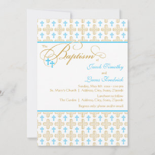 Boy Twins Cross Pattern Baptism Invitation