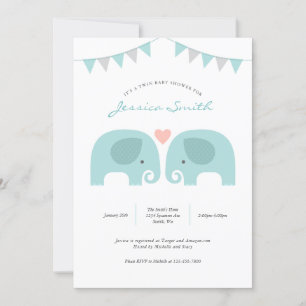 Boy Twins Elephant Baby Shower Invitation