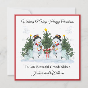 Boy Twins First Second Christmas Snowman Card