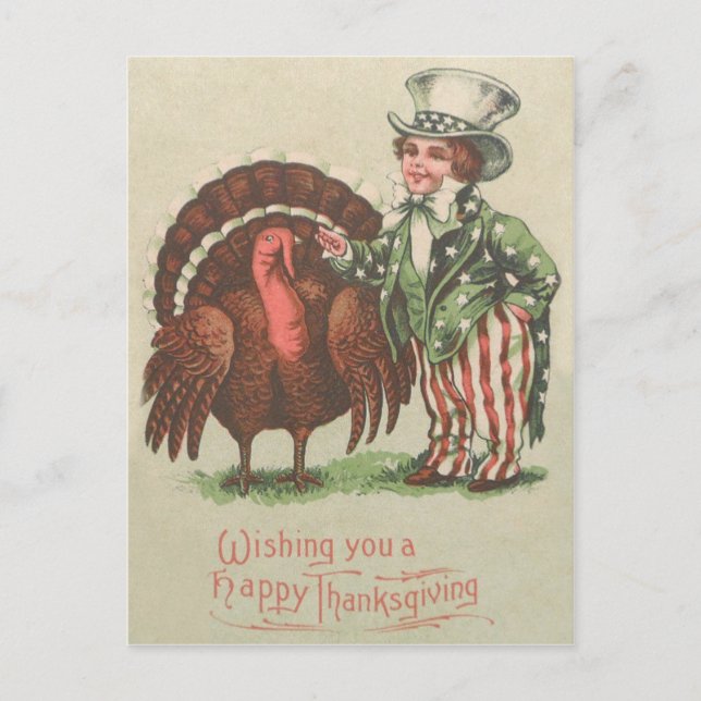 Boy Uncle Sam Thanksgiving Turkey Holiday Postcard (Front)