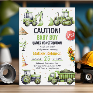 Boy Under Construction Baby Shower Invitation