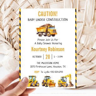 Boy Under Construction Baby Shower Party Invitation