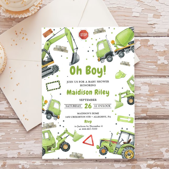 Boy Under Construction Baby Shower Party Invitation (Creator Uploaded)