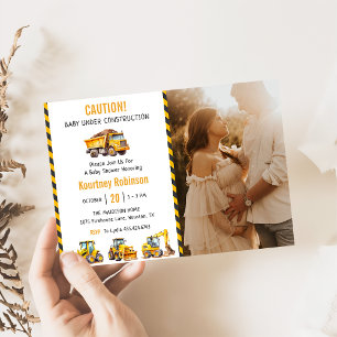 Boy Under Construction Baby Shower Party Photo  Invitation