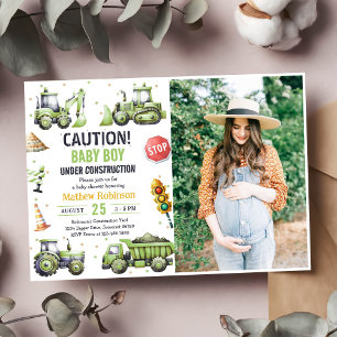 Boy Under Construction Baby Shower Photo Invitation
