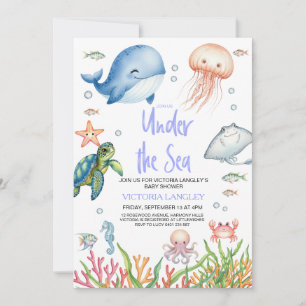 Boy Under The Sea Ocean Animals Baby Shower Invitation