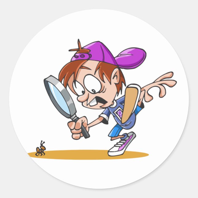 Boy Using A Magnifying Glass Stickers (Front)