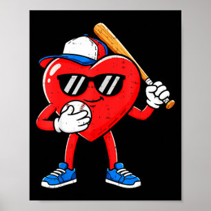 Boy Valentines Day Funny Heart Love Baseball Boys Poster