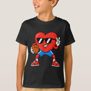 Boy Valentines Day Tee Funny Heart Basketball Wome