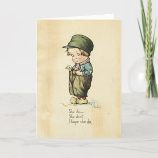 Boy Valentines Day Vintage Cute Birds Illustration Holiday Card