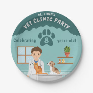 Boy Veterinarian Clinic Animal Hospital Birthday Paper Plate
