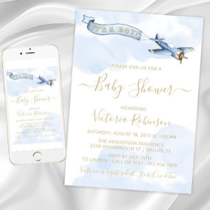 Boy Vintage Aeroplane Baby Shower Invitation