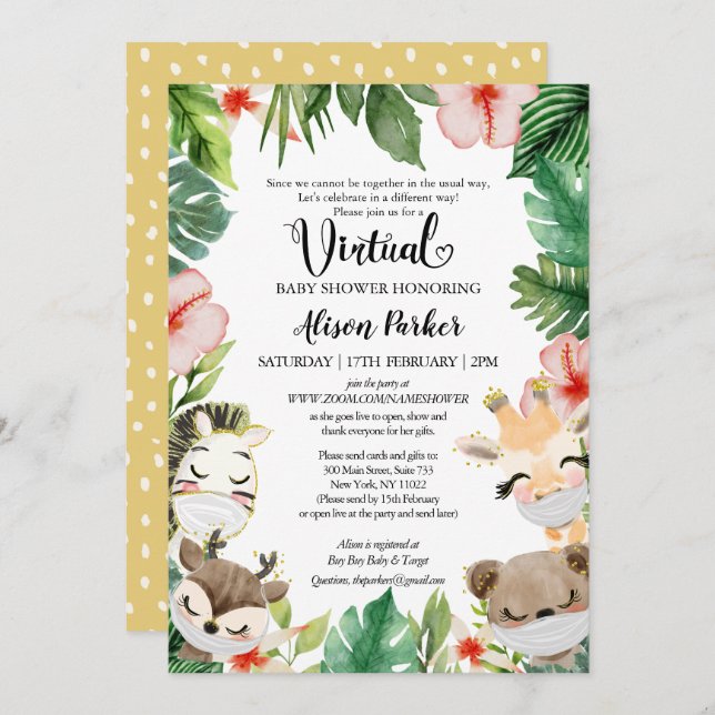 Boy Virtual Baby Shower | Masked Safari Friends Invitation (Front/Back)