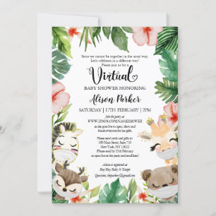 Boy Virtual Baby Shower   Masked Safari Friends Invitation