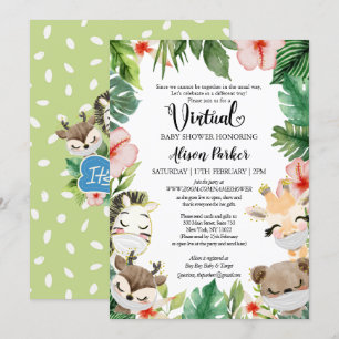 Boy Virtual Baby Shower   Masked Safari Friends Invitation