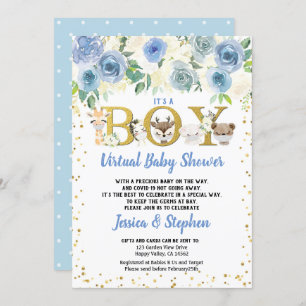 Boy Virtual Baby Shower Pandemic Woodland Animals Invitation