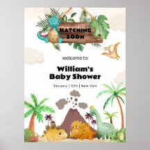 Boy Volcano Hatching Dinosaur Baby Shower Welcome 