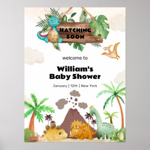 Boy Volcano Hatching Dinosaur Baby Shower Welcome Poster