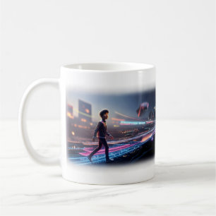 Boy Walking Into a Neon Future Dream Mug