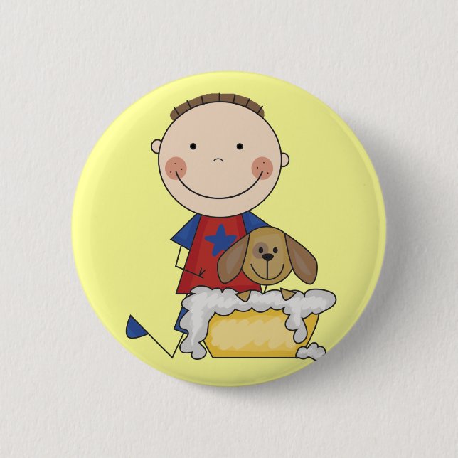 Boy Washing Dog Tshirts and Gifts 6 Cm Round Badge (Front)
