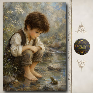 Boy Watching Frog by Creek Tissue Paper