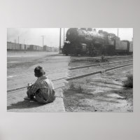 Boy Watching Trains, 1939. Vintage Photo