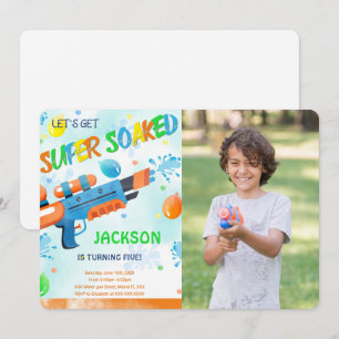Boy Water Gun Birthday Photo Invitation