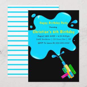 Boy Water Splash 6th Birthday Invitations