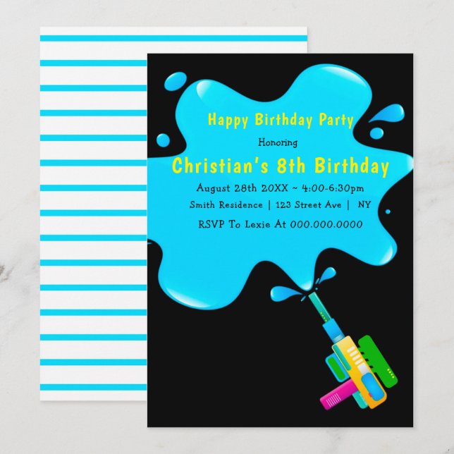 Boy Water Splash 8th Birthday Invitations (Front/Back)