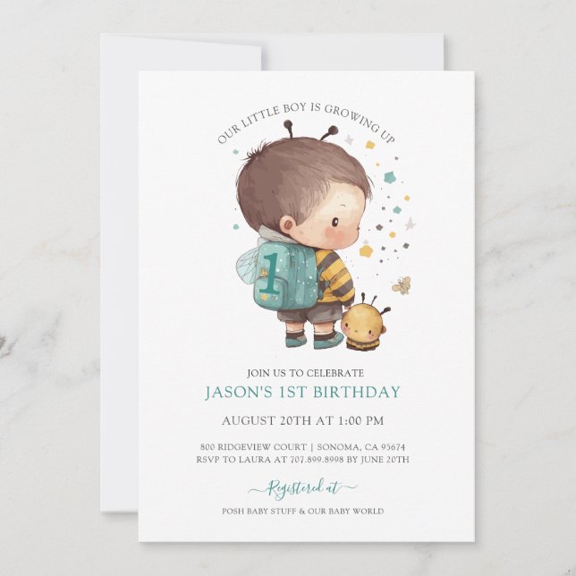 Boy Watercolor 1st Birthday I Invitation (Front)