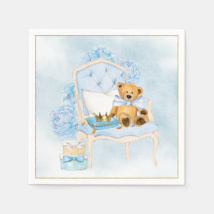 Boy Watercolor Blue Gold Baby Shower Napkins