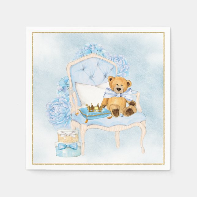 Boy Watercolor Blue Gold Baby Shower Napkins (Front)