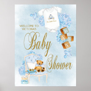 Boy Watercolor Blue Gold Baby Shower Sign
