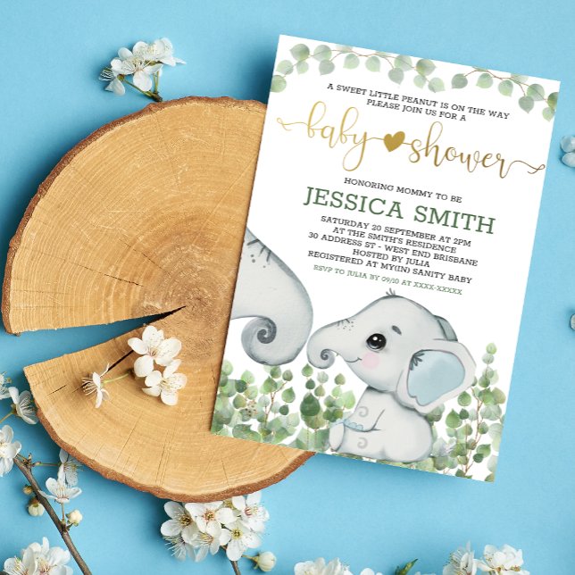 Boy Watercolor Elephant Baby Shower Invitation (Creator Uploaded)
