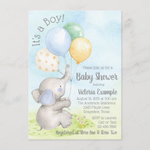 Boy Watercolor Elephant Baby Shower Invitations