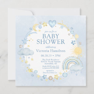 Boy Watercolor Rainbow Baby Shower Invitation