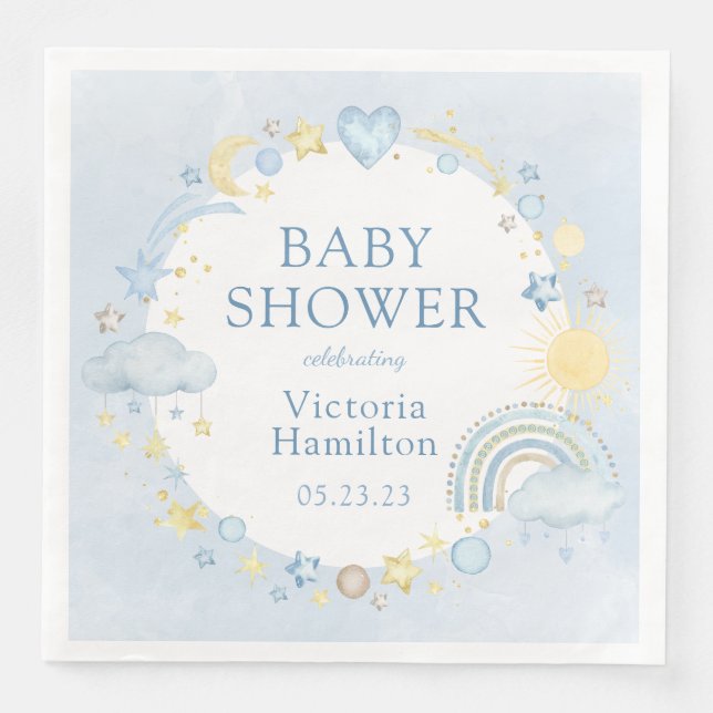 Boy Watercolor Rainbow Baby Shower Napkin (Front)