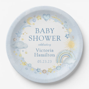Boy Watercolor Rainbow Baby Shower Paper Plate