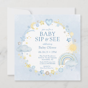 Boy Watercolor Rainbow Sip And See Invitation