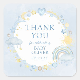 Boy Watercolor Rainbow Sip And See Square Sticker