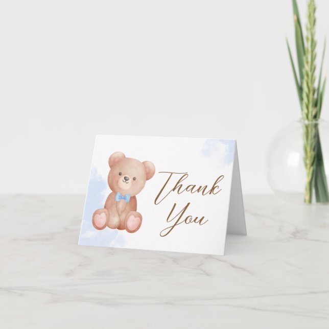Boy We Can Bearly Wait Baby Shower Thank You Card (Front)