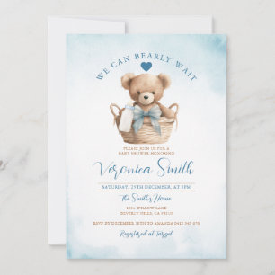 BOY We can bearly wait Blue  Bear Baby Shower Invitation