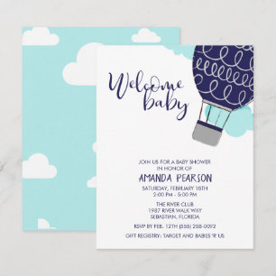 Boy Welcome Baby Hot Air Balloon Baby Shower Invitation