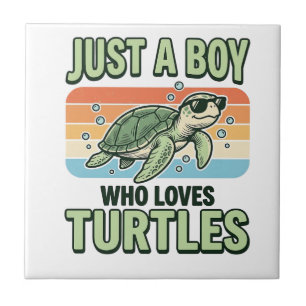 Boy Who Loves Turtles Vintage Engraving Design_1 Tile