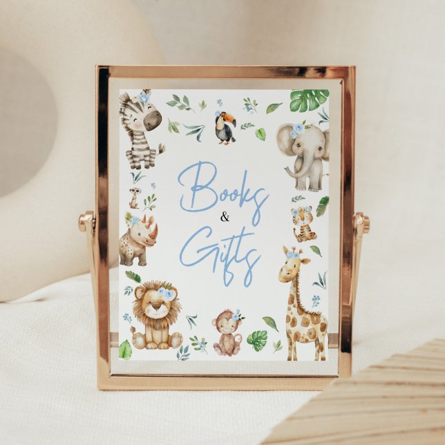 Boy Wild One Safari Baby Shower Books and Gifts Poster (Safari Wild One Baby Shower Books and Gifts Sign)