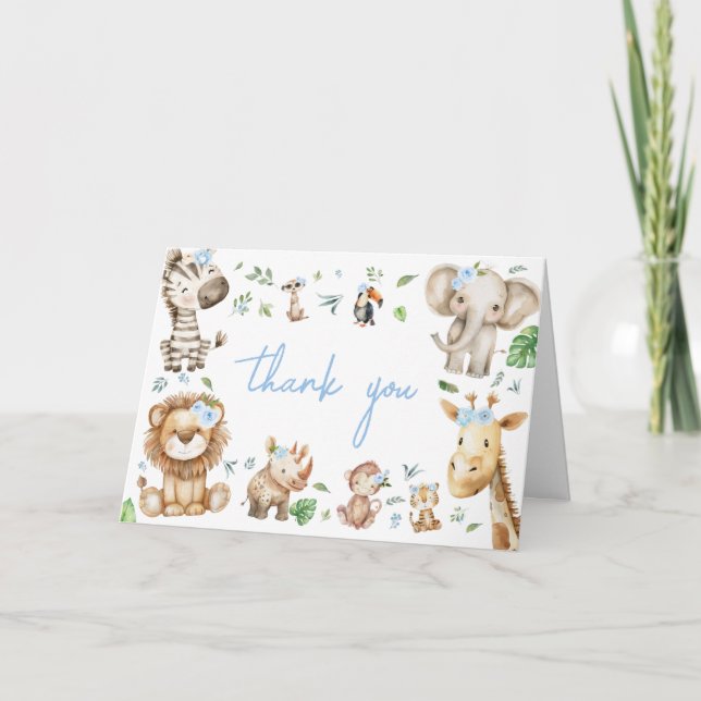 Boy Wild One Safari Thank You Card (Front)