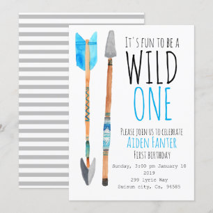 Boy wild one tribal arrow first birthday invite