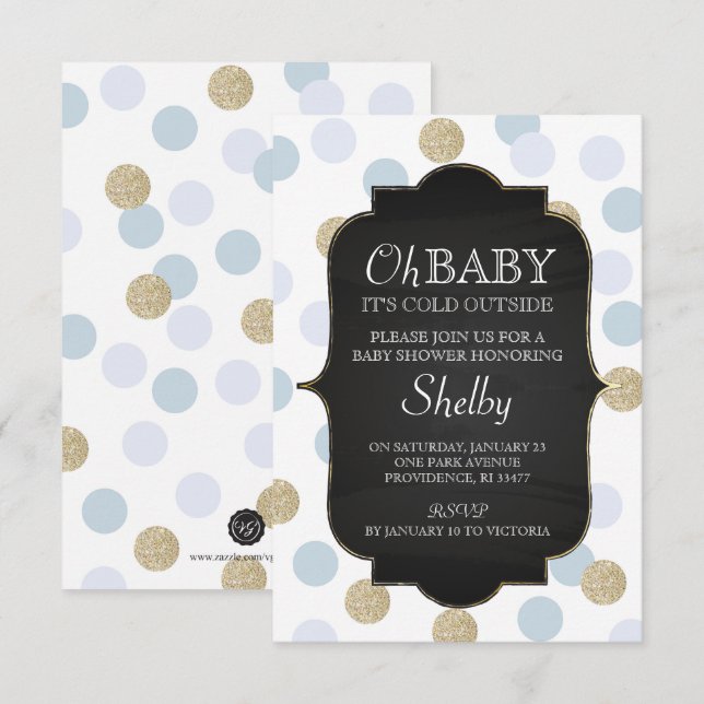 Boy Winter Baby Shower Invitation, Blue Invitation (Front/Back)
