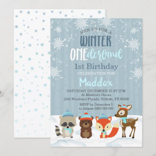 Boy Winter Onederland 1st Birthday Invitation