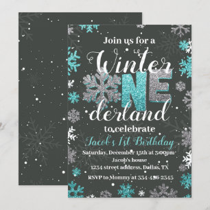 Boy Winter Onederland Birthday Invitation Silver